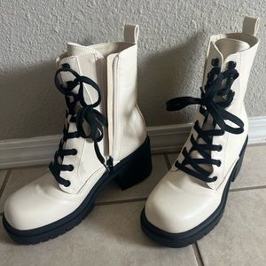 Cream colored combat boots